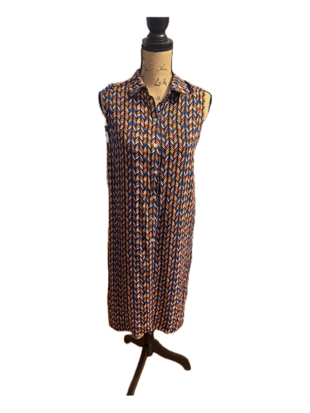Grace Elements Sleeveless Shirt Dress Size L Midi Button Front Like New